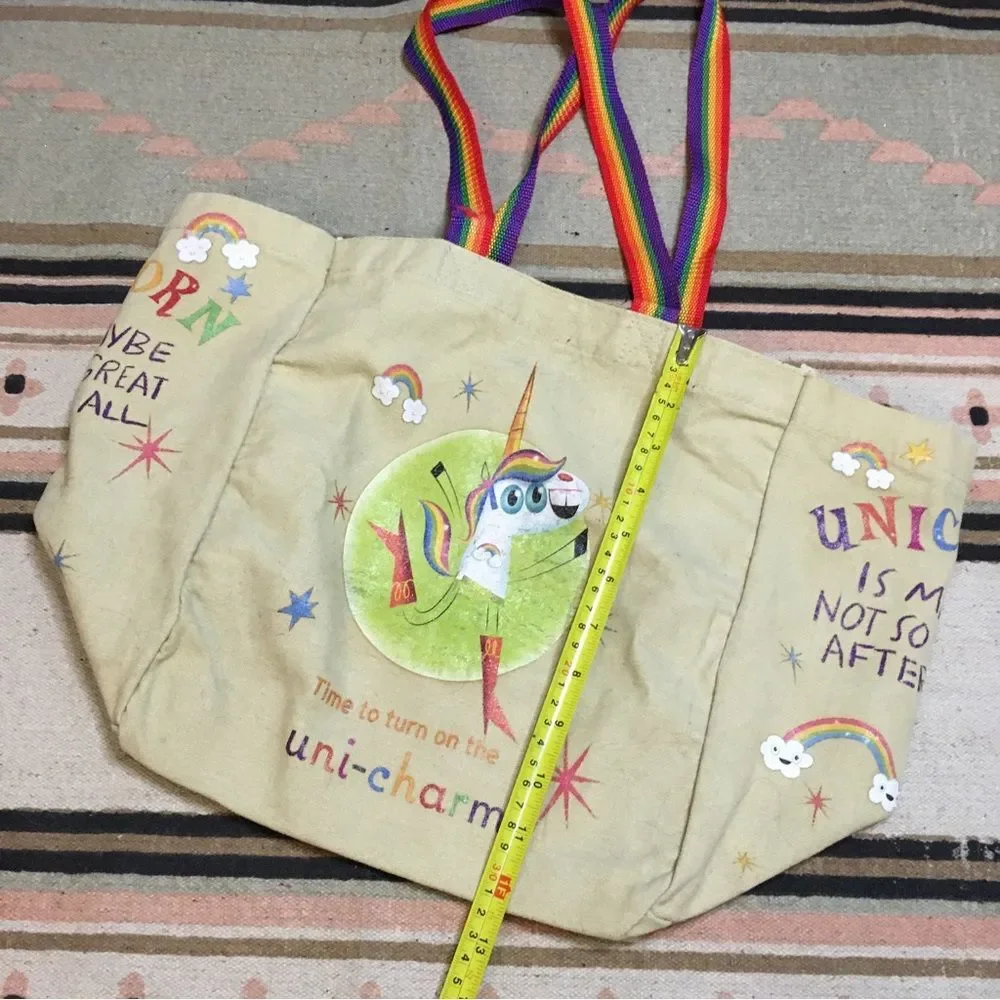 Unicorn is maybe not so great book Large tote bag rainbow strap